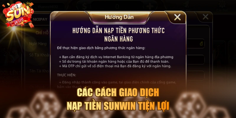Các cách giao dịch nạp tiền SUNWIN tiện lợi